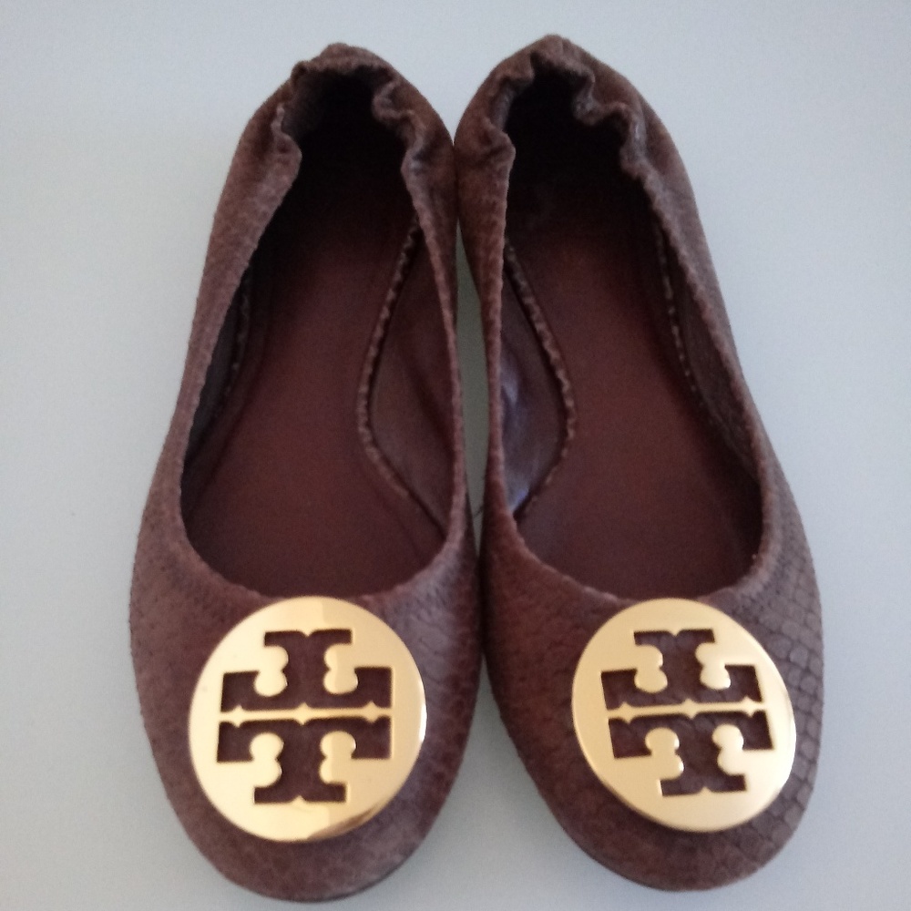 EUC Tory Burch Reva Brown Snakeskin Ballet Flat*10